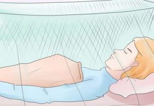 девушка лежит на кровати с антимоскитной сеткой — рисунок