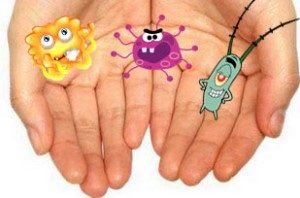 рисунок бактерий на руках человека